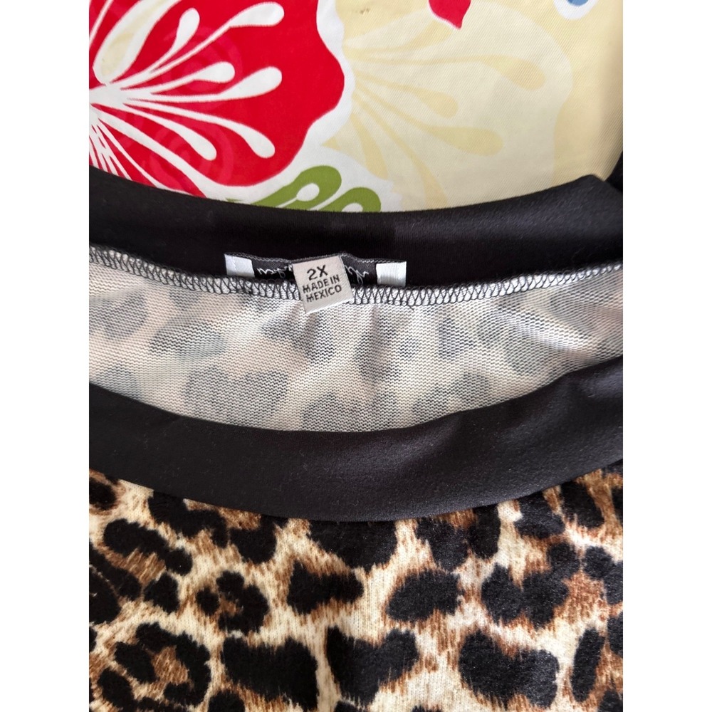 EUC White Birch Tunic Top 2X Black Animal Leopard Print Strappy Cold Shoulder - Picture 6 of 12